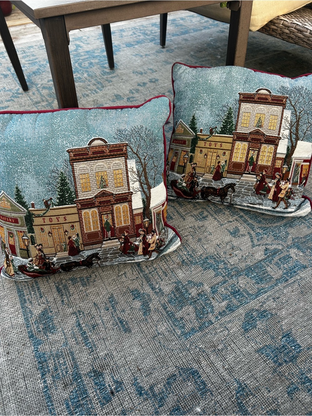La France Home Tapestry Pillow Town Square at Christmas Throw Made in USA 16x16"
